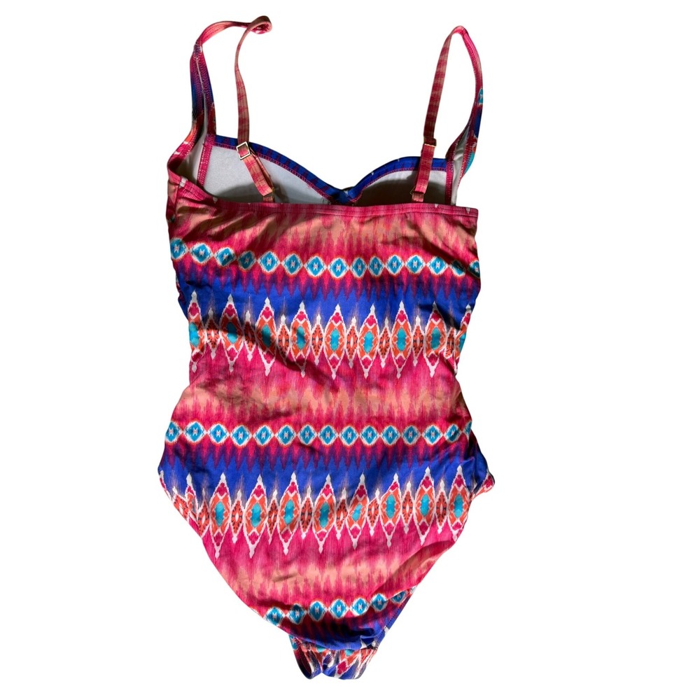 La Blanca Womens Pink Blue Medium Geometric One Piece Swimsuit Adjustable Straps - Picture 2 of 8
